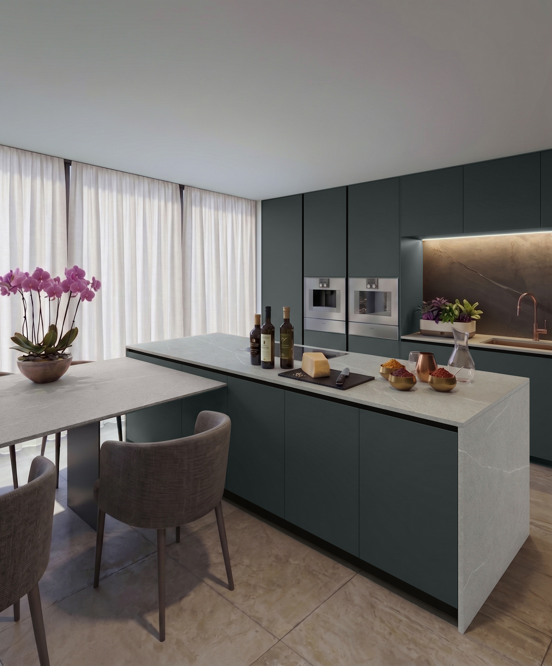 Verde kitchen — stone niche and integrated appliances